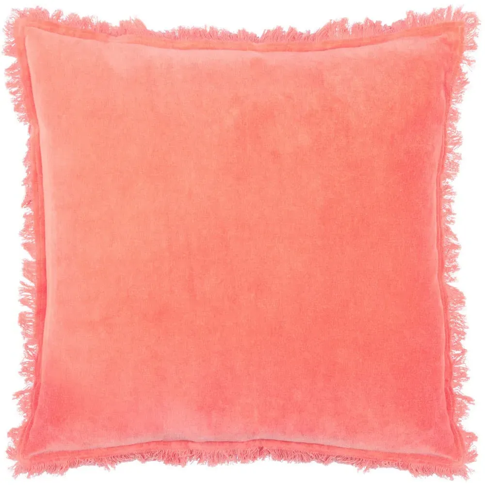 Gracie Fringed Cushion - Coral, Velvet
