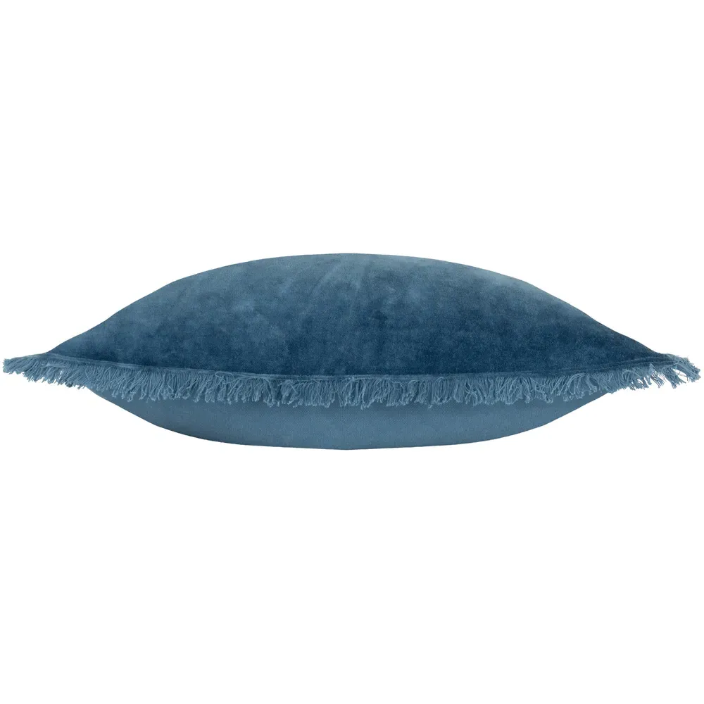 Gracie Fringed Cushion - Ink Blue, Velvet