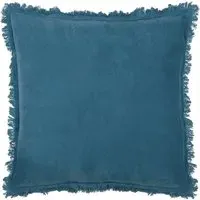 Gracie Fringed Cushion - Ink Blue, Velvet