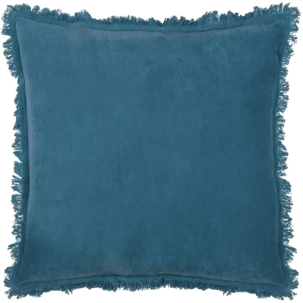 Gracie Fringed Cushion - Ink Blue, Velvet