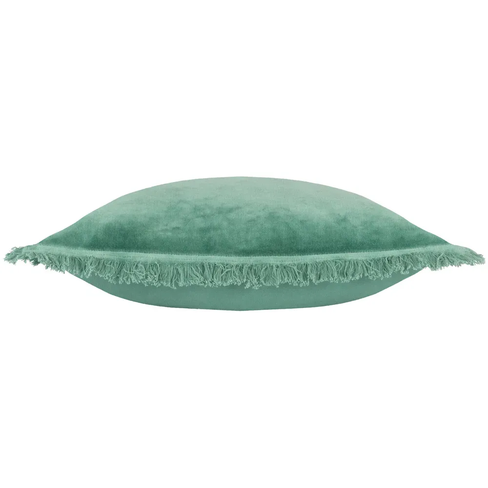 Gracie Fringed Cushion - Teal, Velvet
