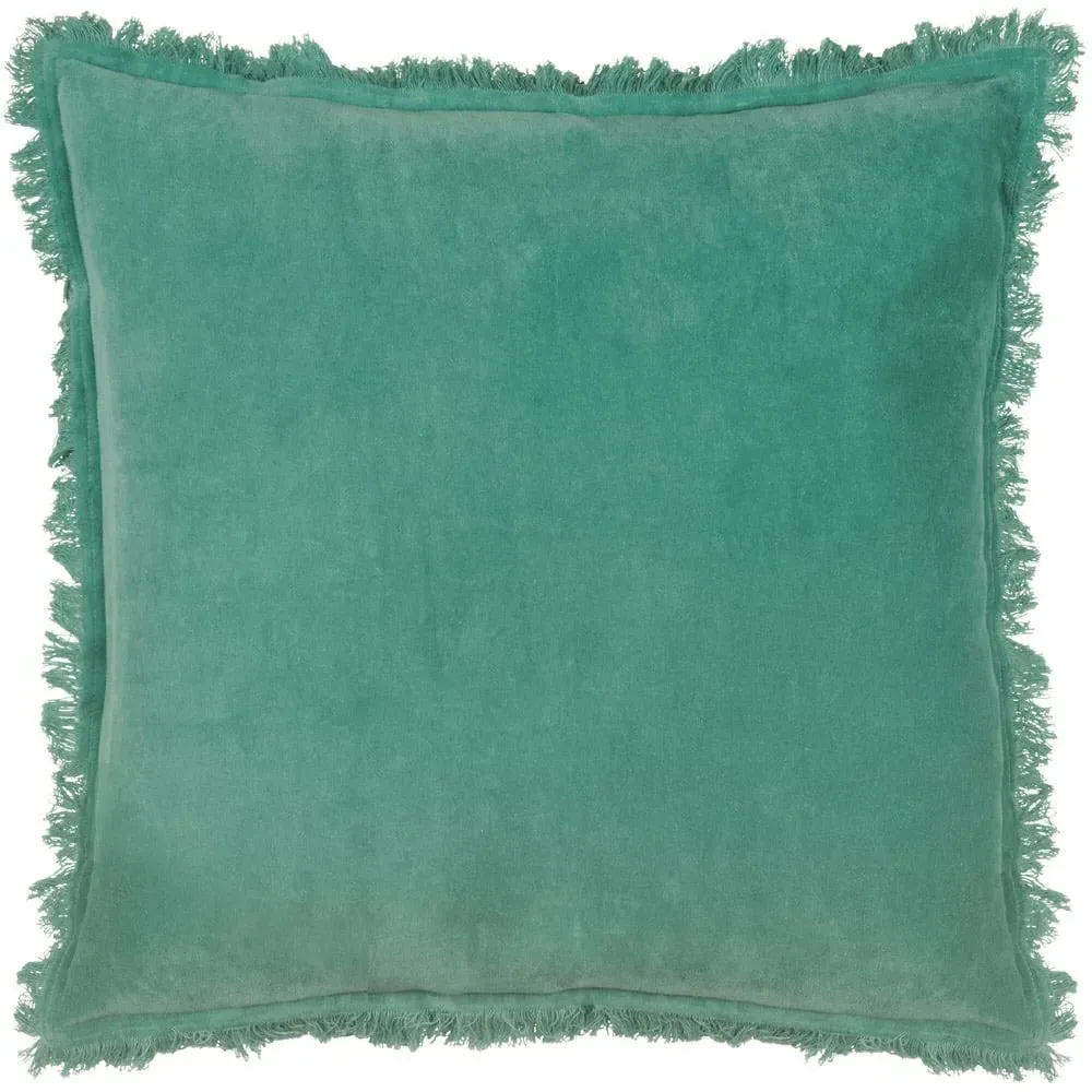 Gracie Fringed Cushion - Teal, Velvet image