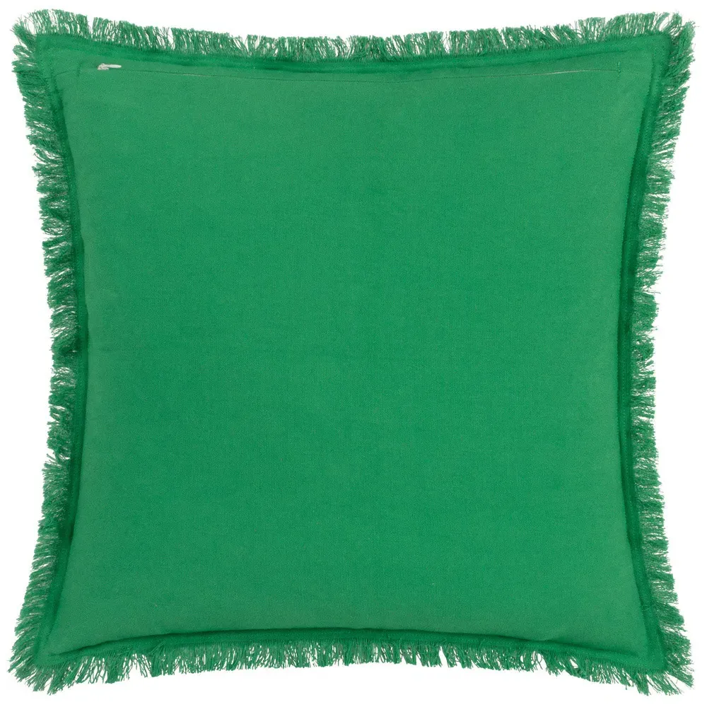 Gracie Velvet Fringed Cushion - Green, Cotton