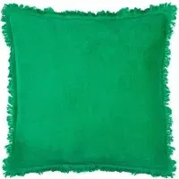 Gracie Velvet Fringed Cushion - Green, Cotton
