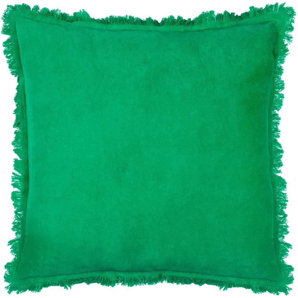 Gracie Velvet Fringed Cushion - Green, Cotton image