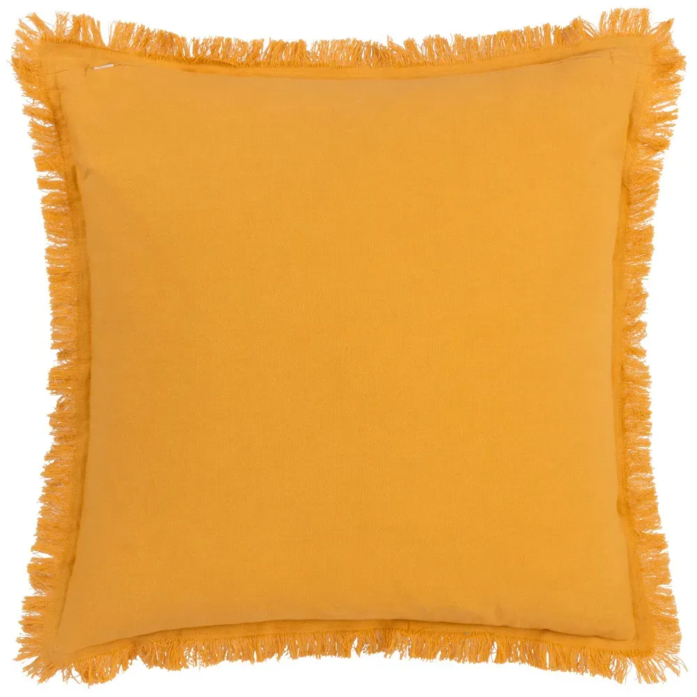 Gracie Velvet Fringed Cushion - Yellow, Cotton