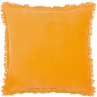 Gracie Velvet Fringed Cushion - Yellow, Cotton