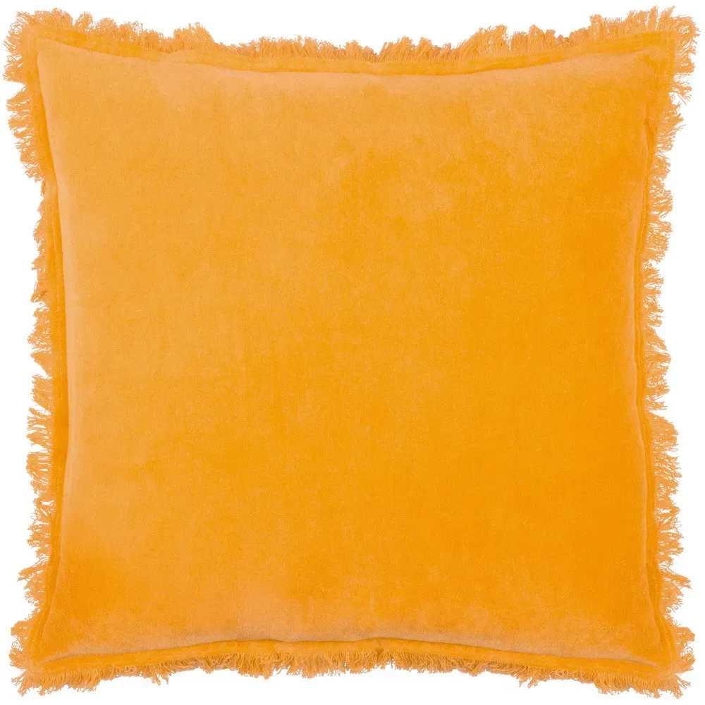 Gracie Velvet Fringed Cushion - Yellow, Cotton