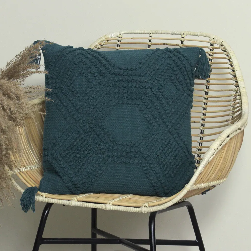 Halmo Woven Tasselled Cushion - Teal