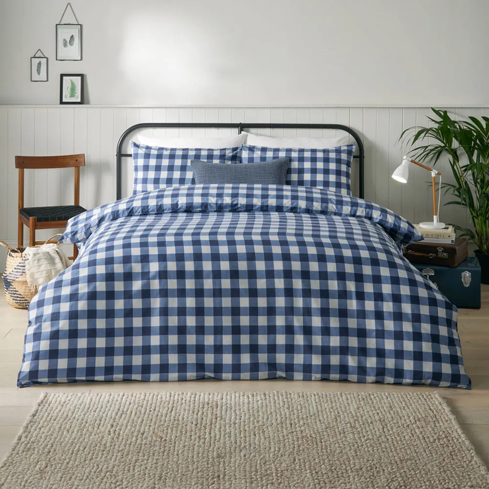 Hartsford King Size Check Printed Duvet Set - Blue