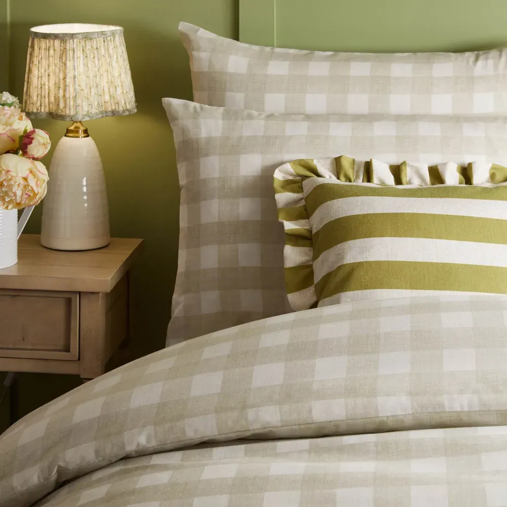 Hartsford King Size Check Printed Duvet Set - Cream