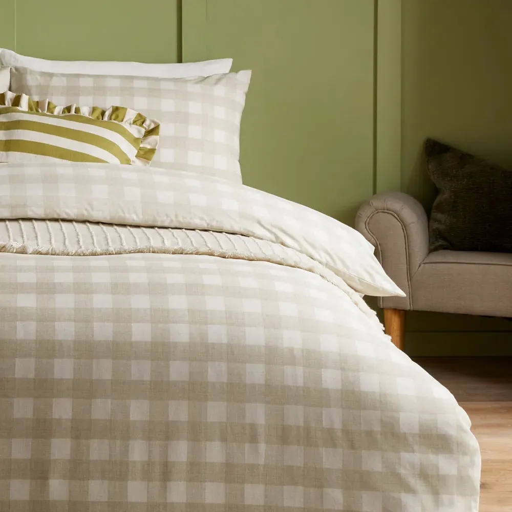 Hartsford King Size Check Printed Duvet Set - Cream