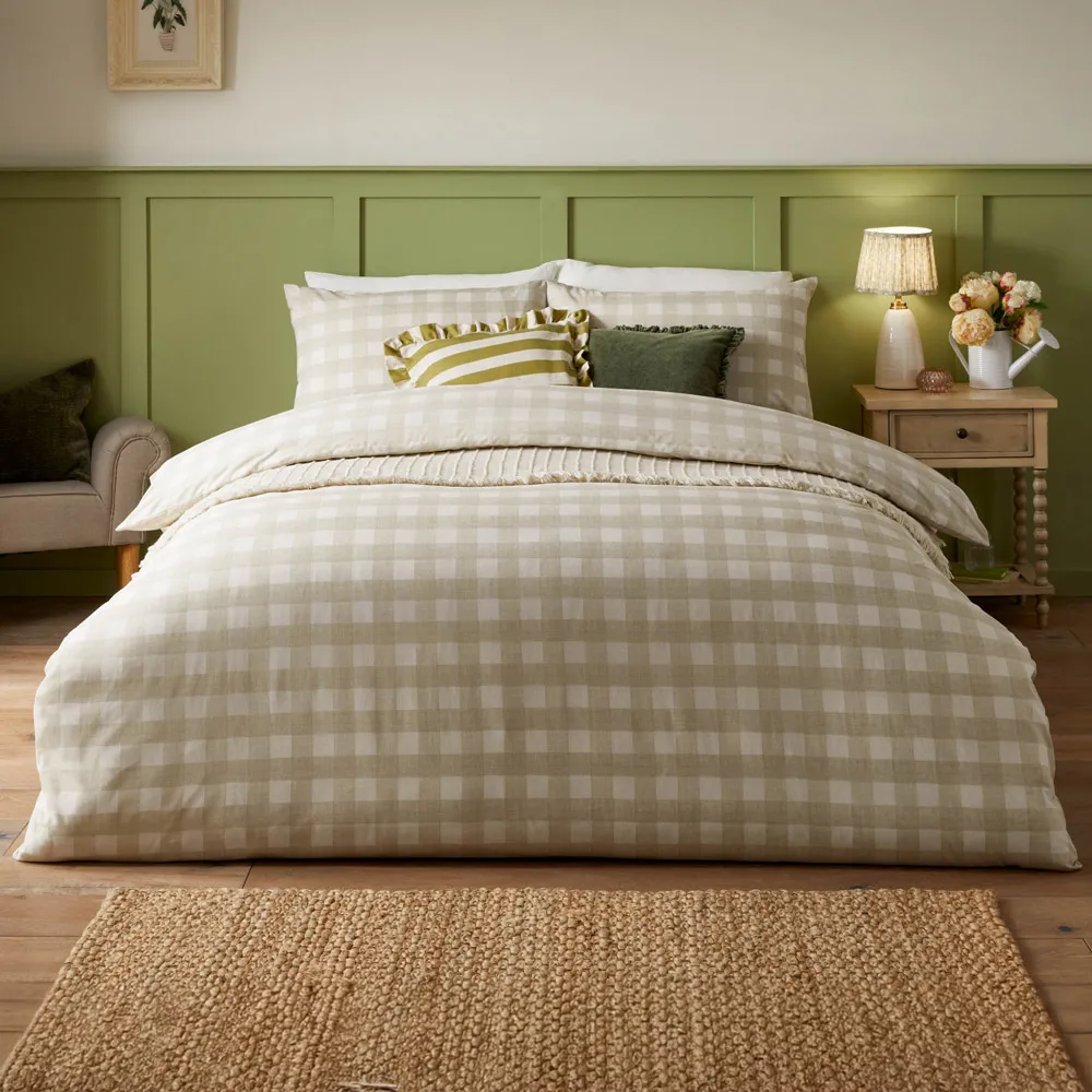 Hartsford King Size Check Printed Duvet Set - Cream