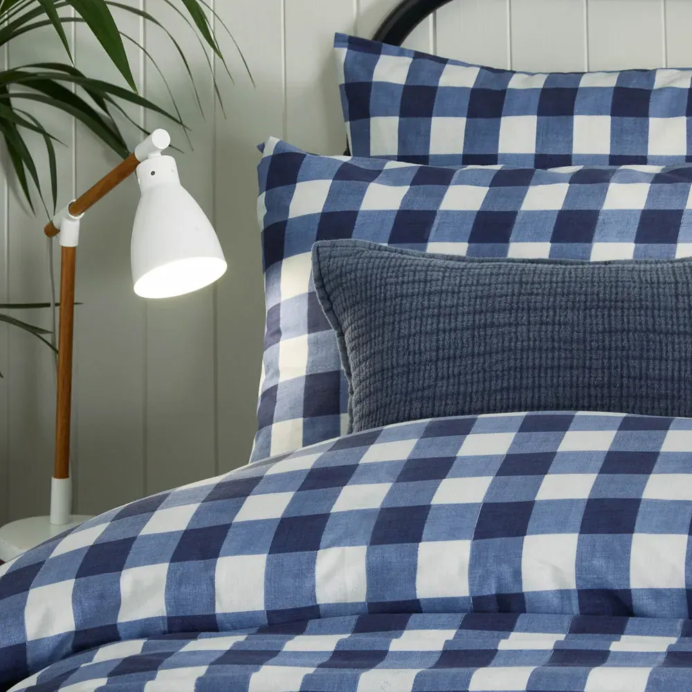 Hartsford Super King Size Check Printed Duvet Set - Blue