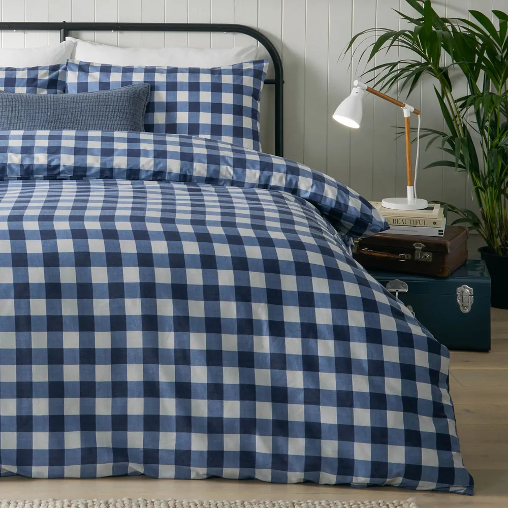 Hartsford Super King Size Check Printed Duvet Set - Blue