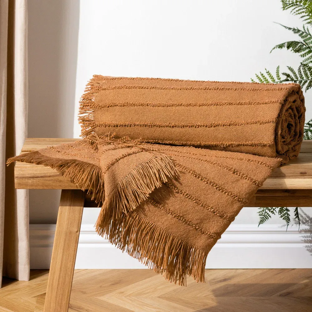 Hazie Woven Fringed Throw - Brown