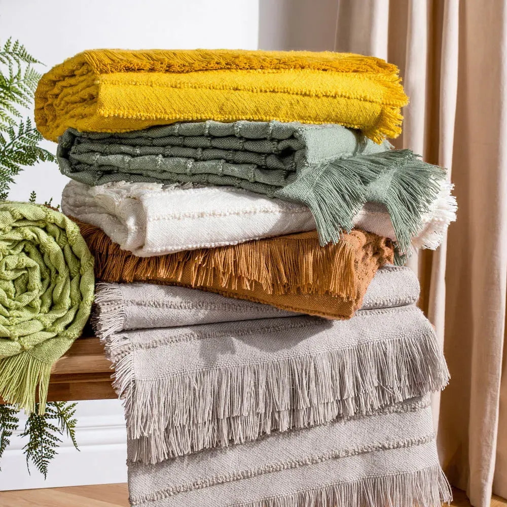 Hazie Woven Fringed Throw - Brown