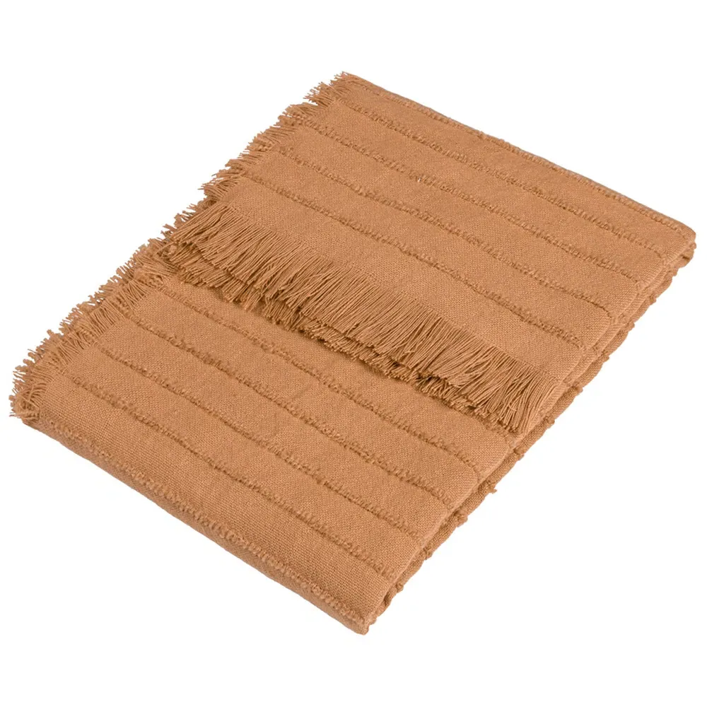 Hazie Woven Fringed Throw - Brown