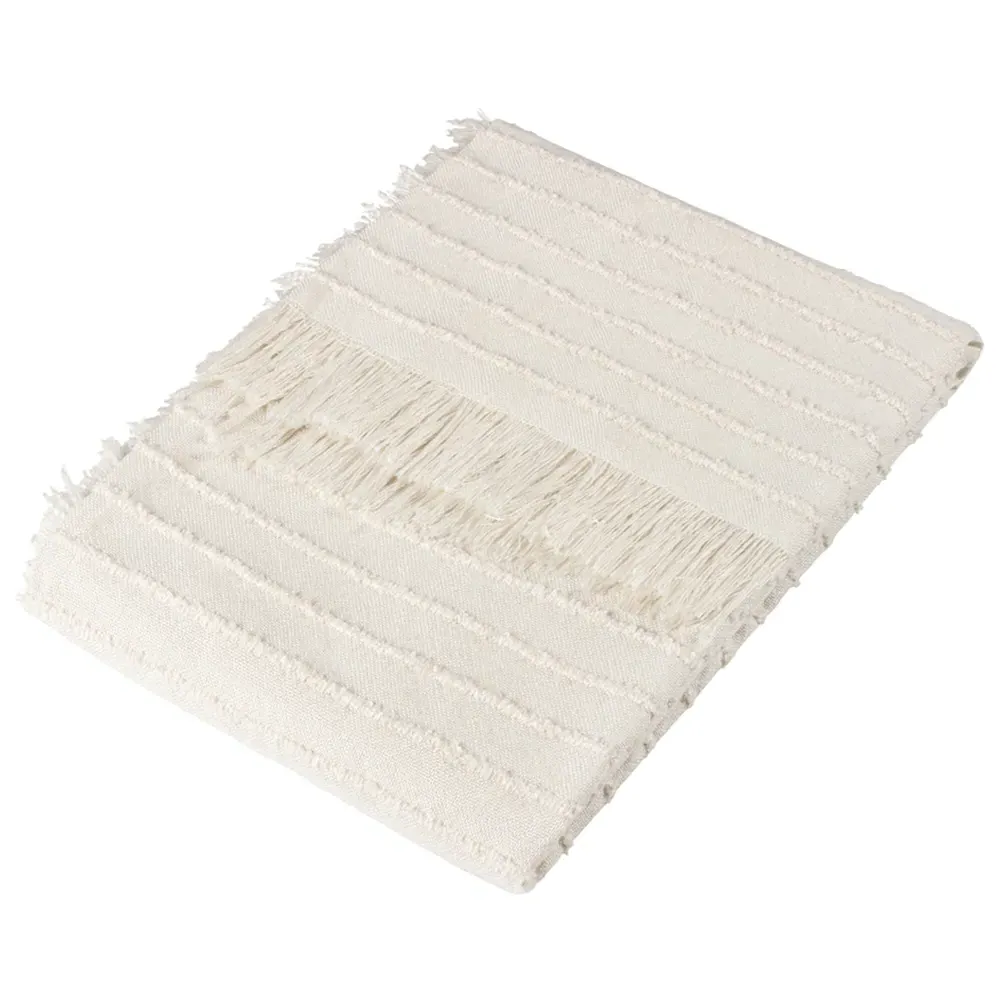 Hazie Woven Fringed Throw - Cream