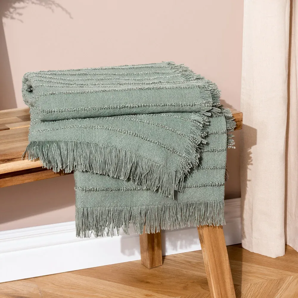 Hazie Woven Fringed Throw - Green