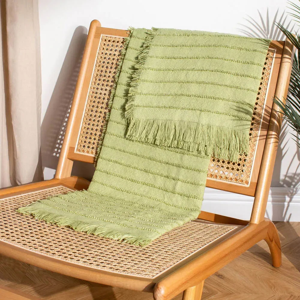 Hazie Woven Fringed Throw - Green