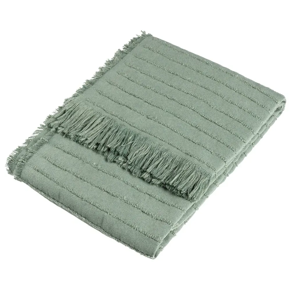 Hazie Woven Fringed Throw - Green