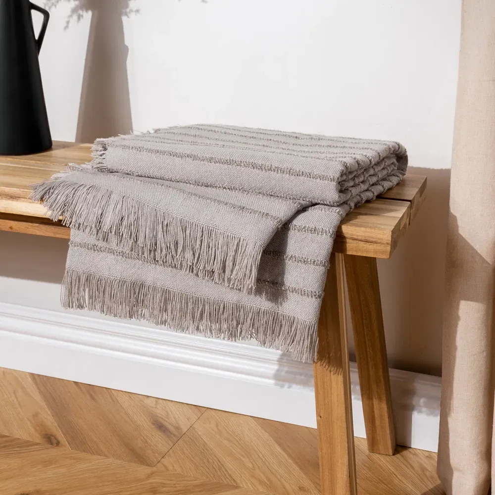 Hazie Woven Fringed Throw - Grey