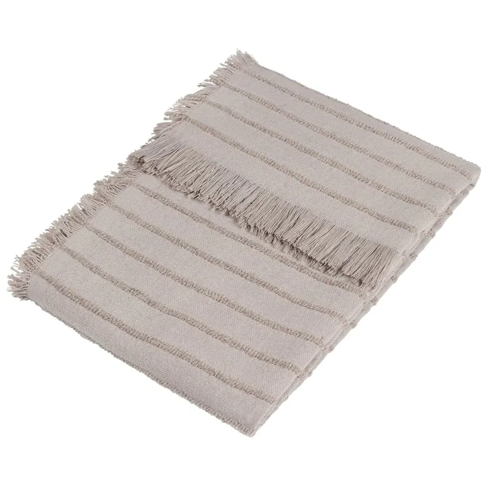 Hazie Woven Fringed Throw - Grey