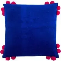 Hoola Pom Pom Cushion - Blue, Cotton