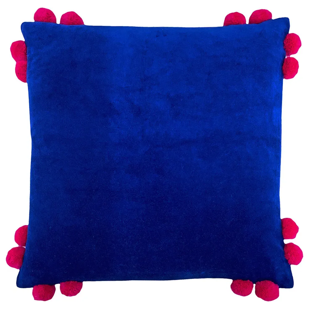 Hoola Pom Pom Cushion - Blue, Cotton