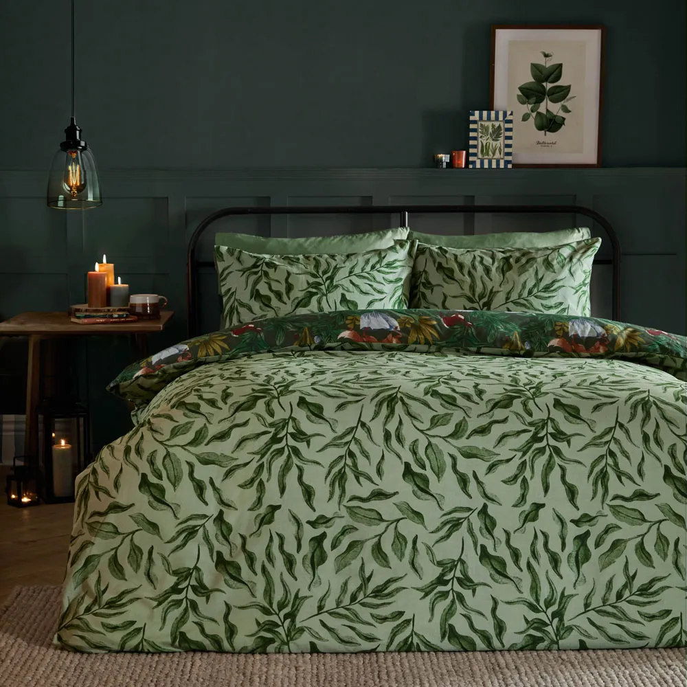 Into The Woods Single Duvet Set Reversible - Green, Cotton