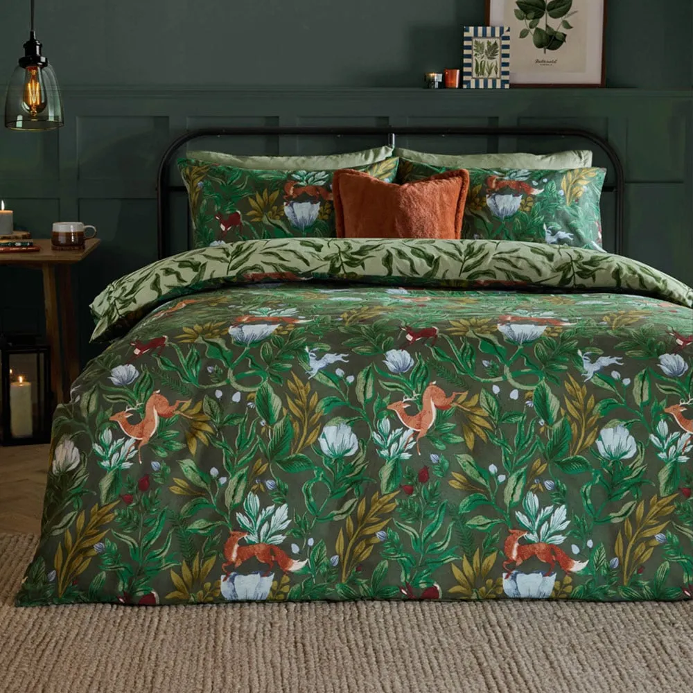 Into The Woods Single Duvet Set Reversible - Green, Cotton image