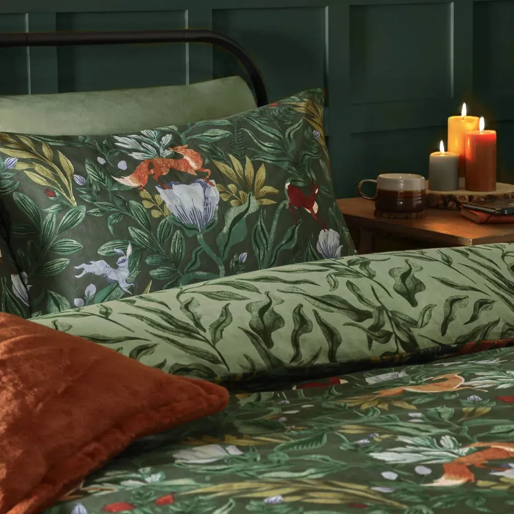 Into The Woods Super King Duvet Set Reversible - Green, Cotton