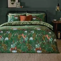 Into The Woods Super King Duvet Set Reversible - Green, Cotton