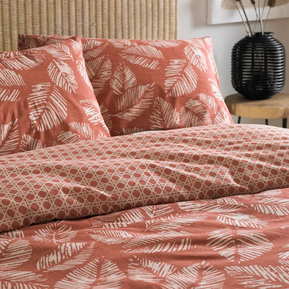 Japandi Leaves Single Duvet Set - Red Clay