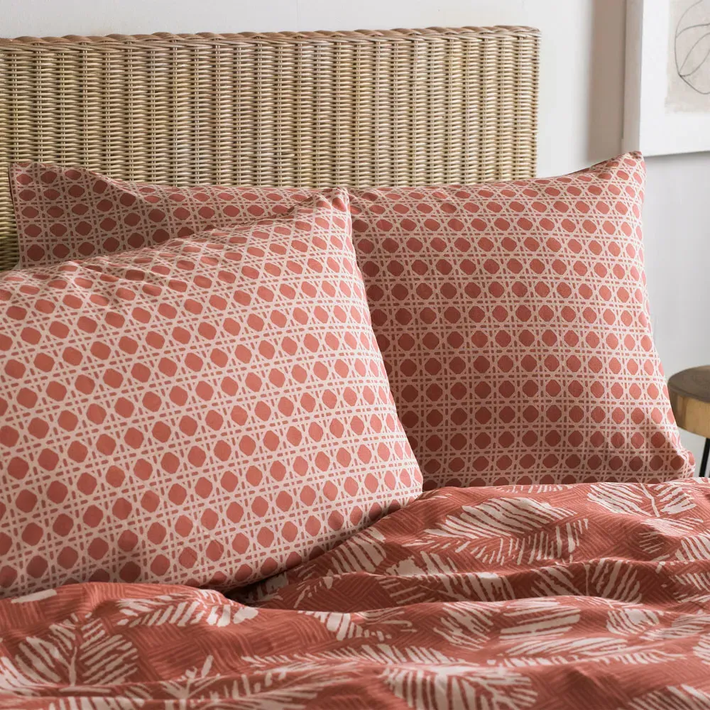 Japandi Leaves Single Duvet Set - Red Clay