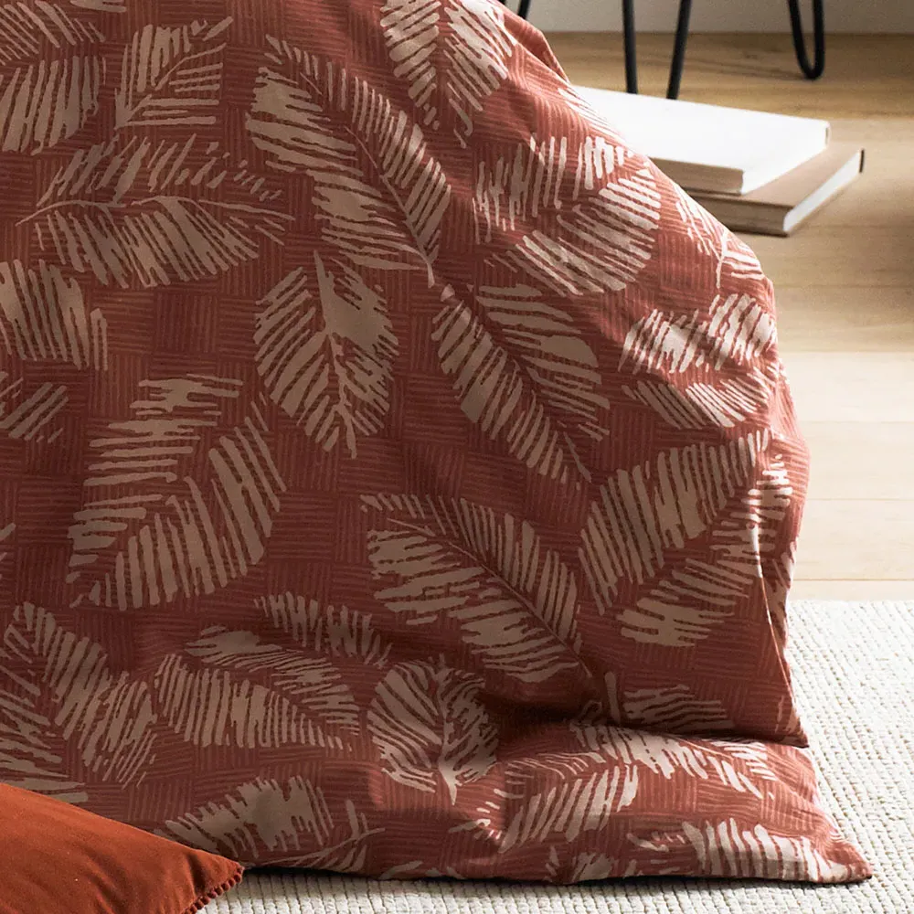 Japandi Leaves Single Duvet Set - Red Clay
