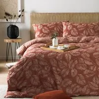 Japandi Leaves Single Duvet Set - Red Clay