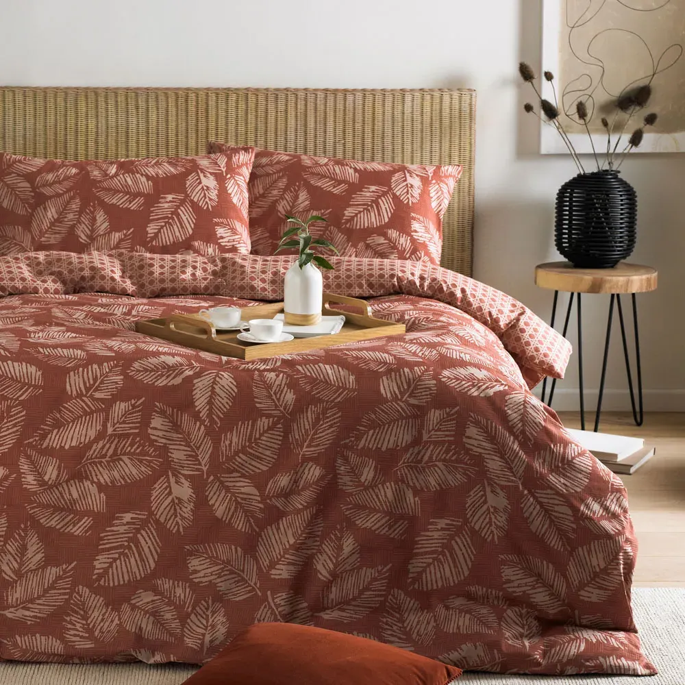 Japandi Leaves Single Duvet Set - Red Clay image