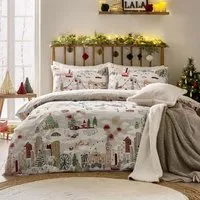 Joy To All King Size Printed Reversible Duvet Set - White