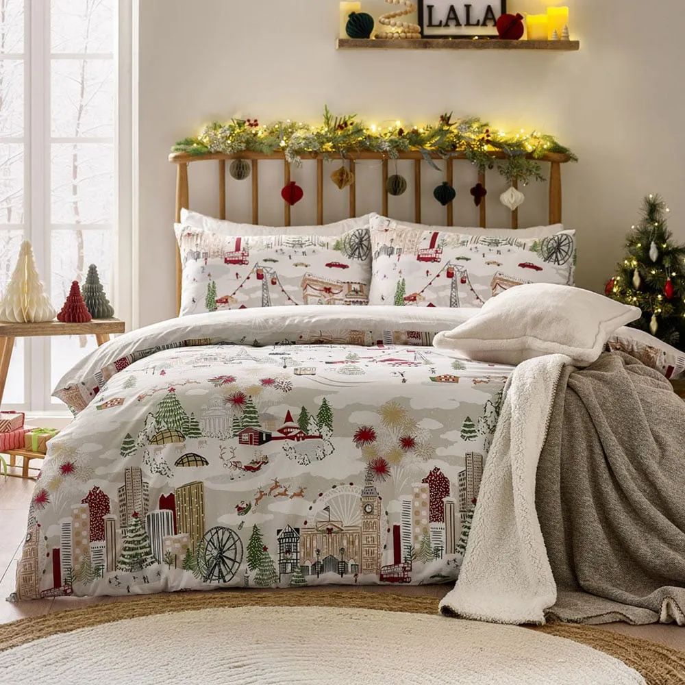 Joy To All King Size Printed Reversible Duvet Set - White