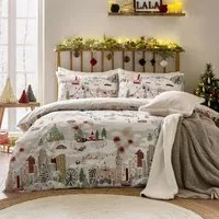 Joy To All Super King Size Printed Reversible Duvet Set - White
