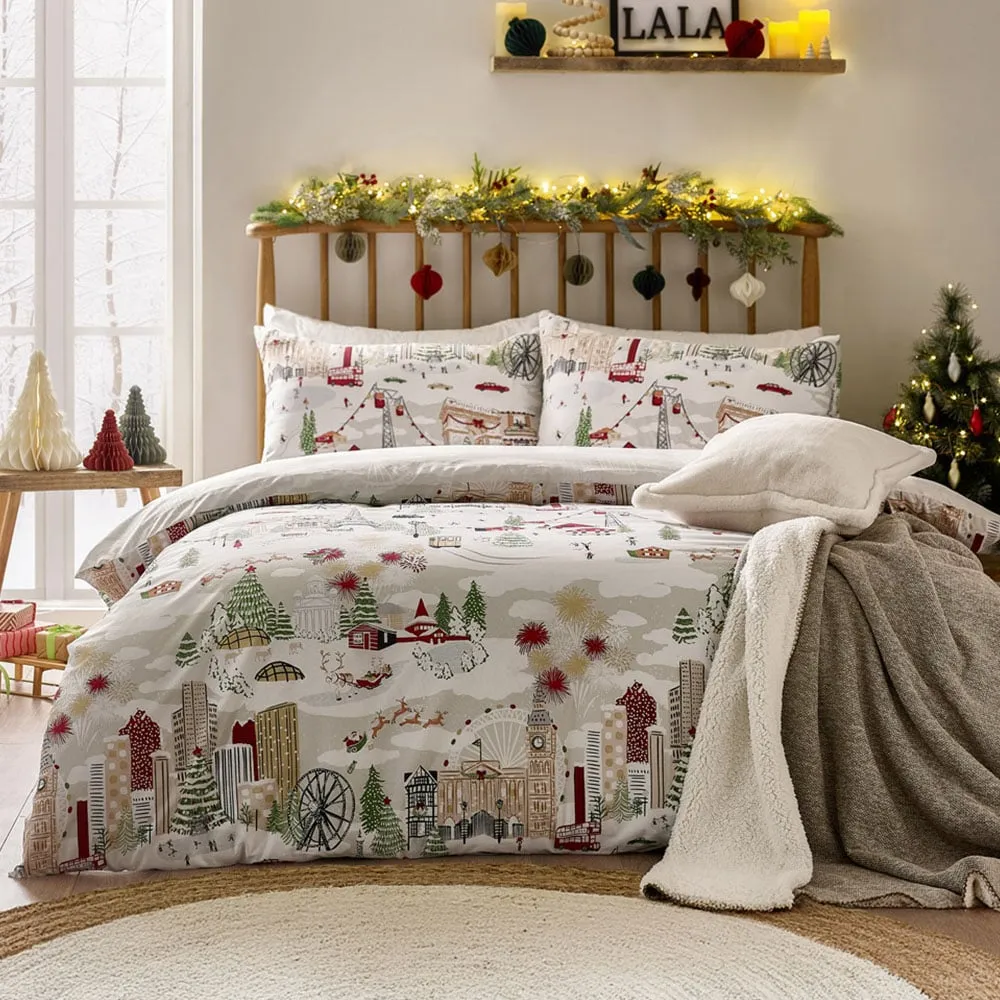 Joy To All Super King Size Printed Reversible Duvet Set - White