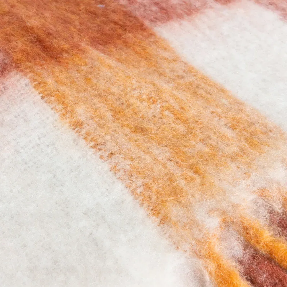 Juno Check Throw - Cinnamon, Faux Mohair