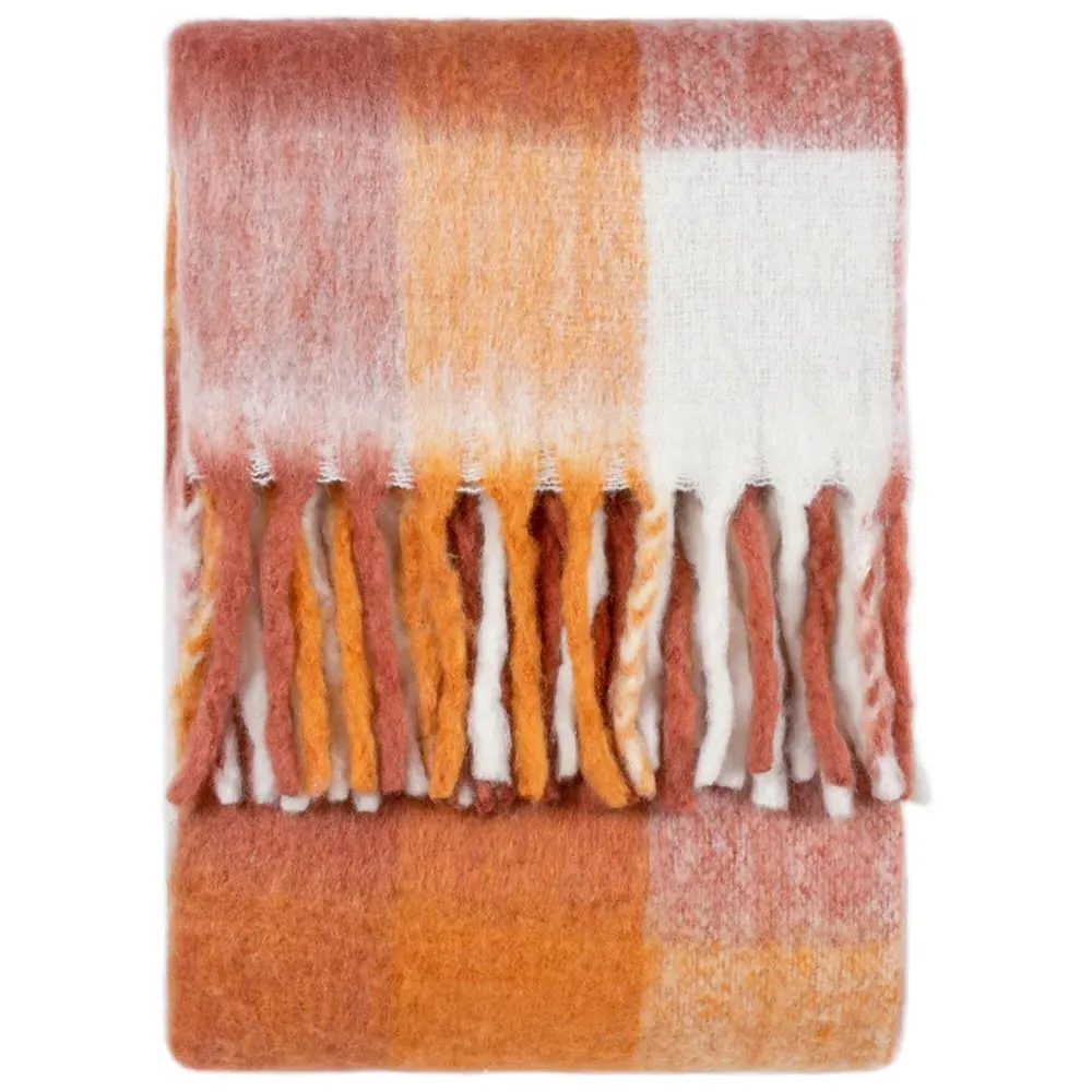 Juno Check Throw - Cinnamon, Faux Mohair image