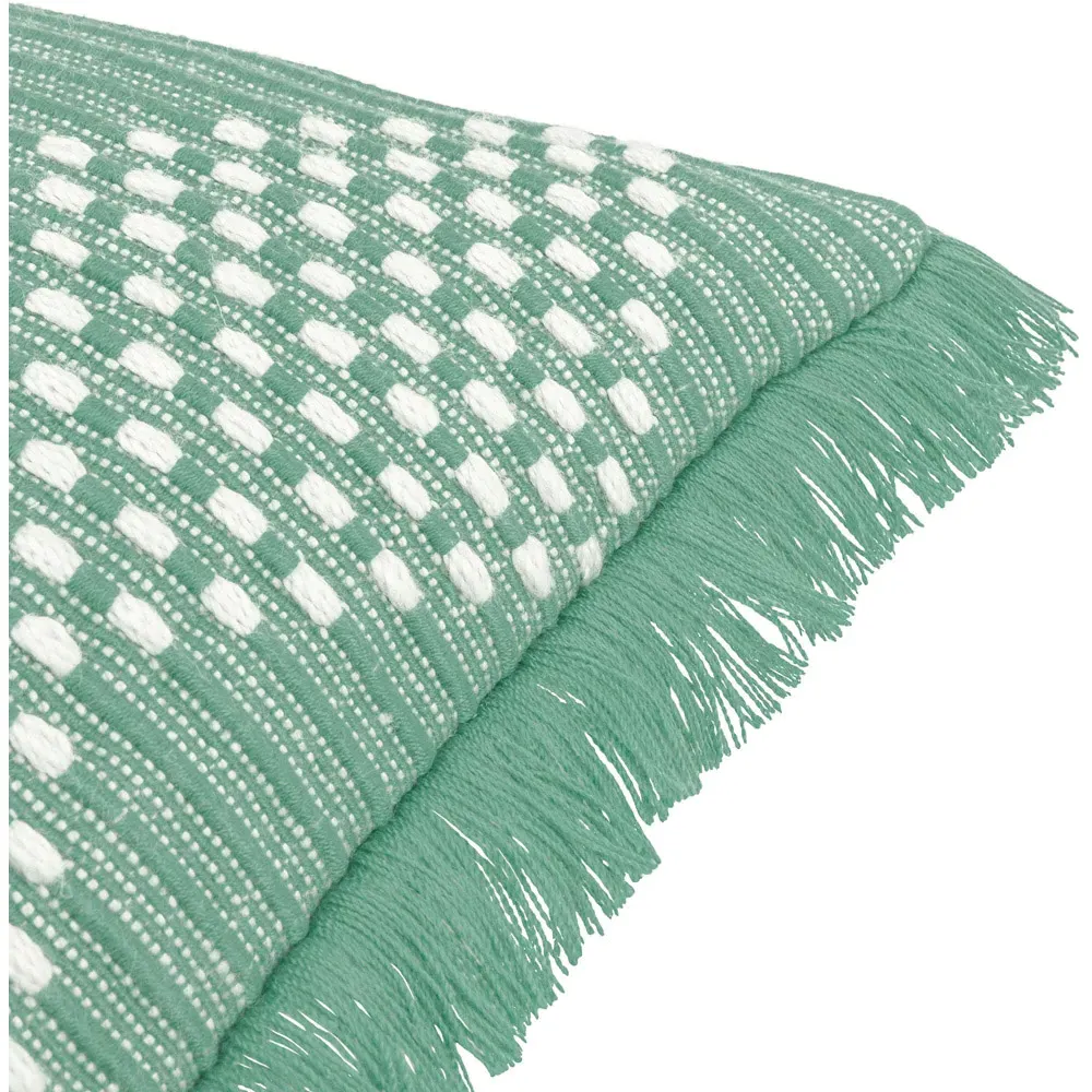 Kadie Woven Cushion with Fringe - Green, Recycled PET
