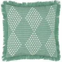 Kadie Woven Cushion with Fringe - Green, Recycled PET