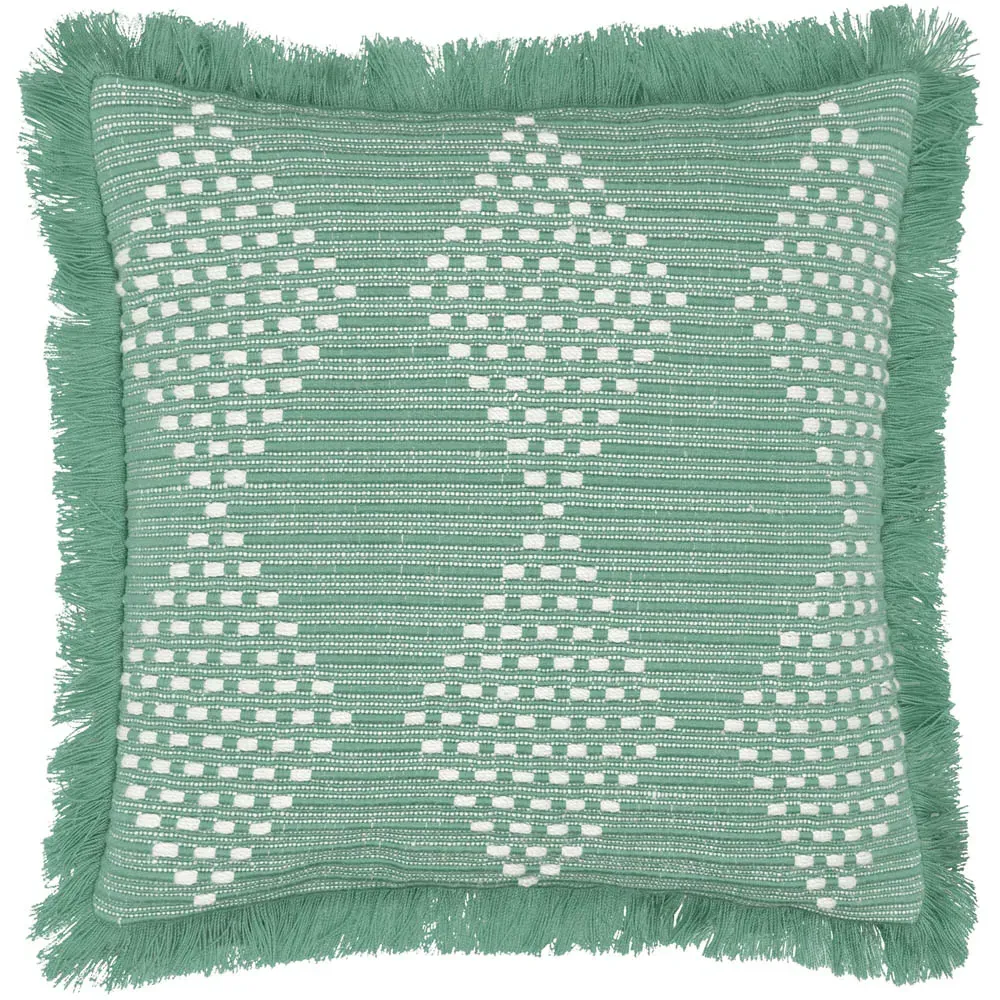 Kadie Woven Cushion with Fringe - Green, Recycled PET