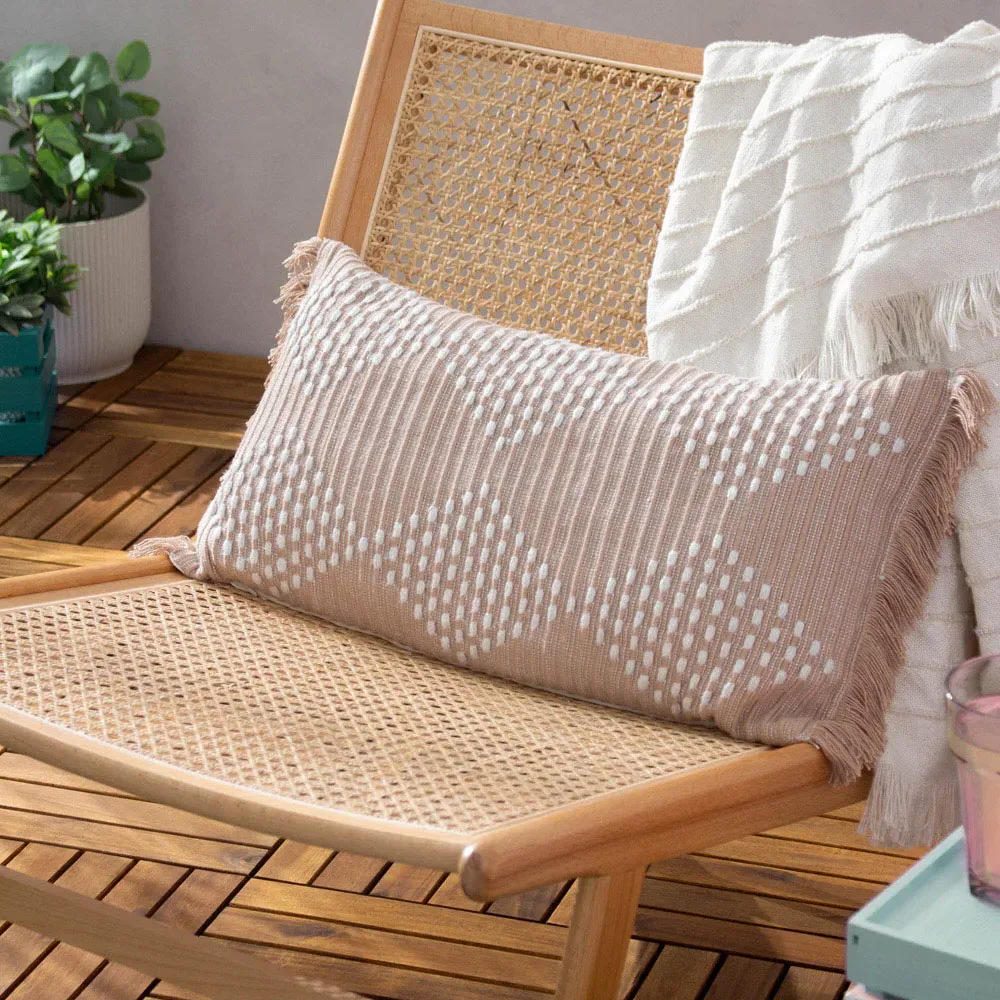 Kadie Woven Cushion with Fringe - Natural, Recycled PET