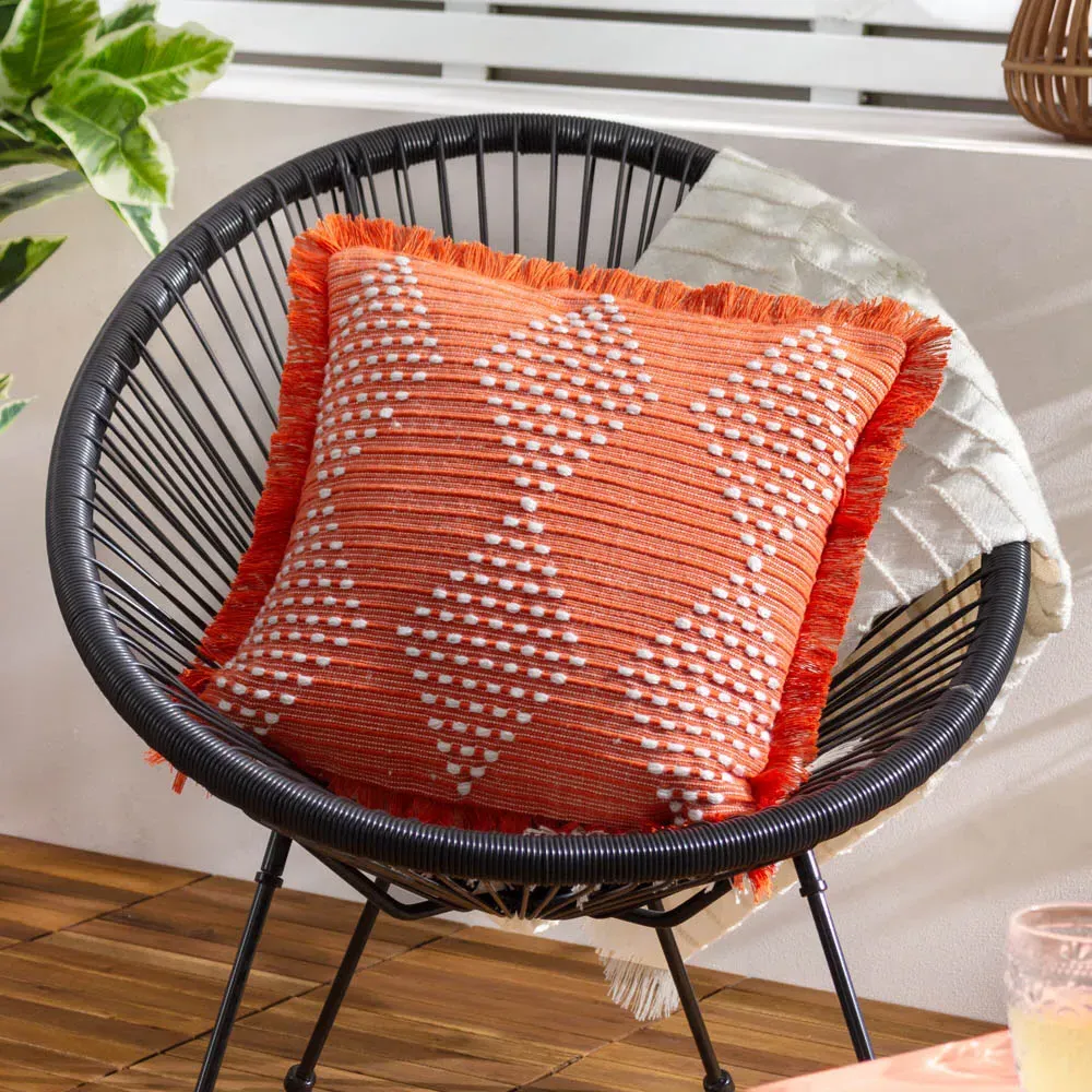 Kadie Woven Cushion with Fringe - Orange, Recycled PET